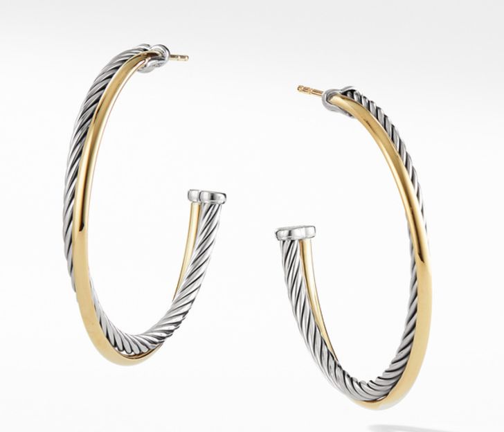 David Yurman Hoop Earrings with 18K Gold, Size XL