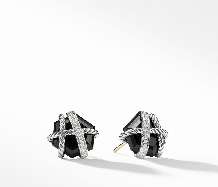 David Yurman Cable Wrap Earrings with Black Onyx and Diamonds