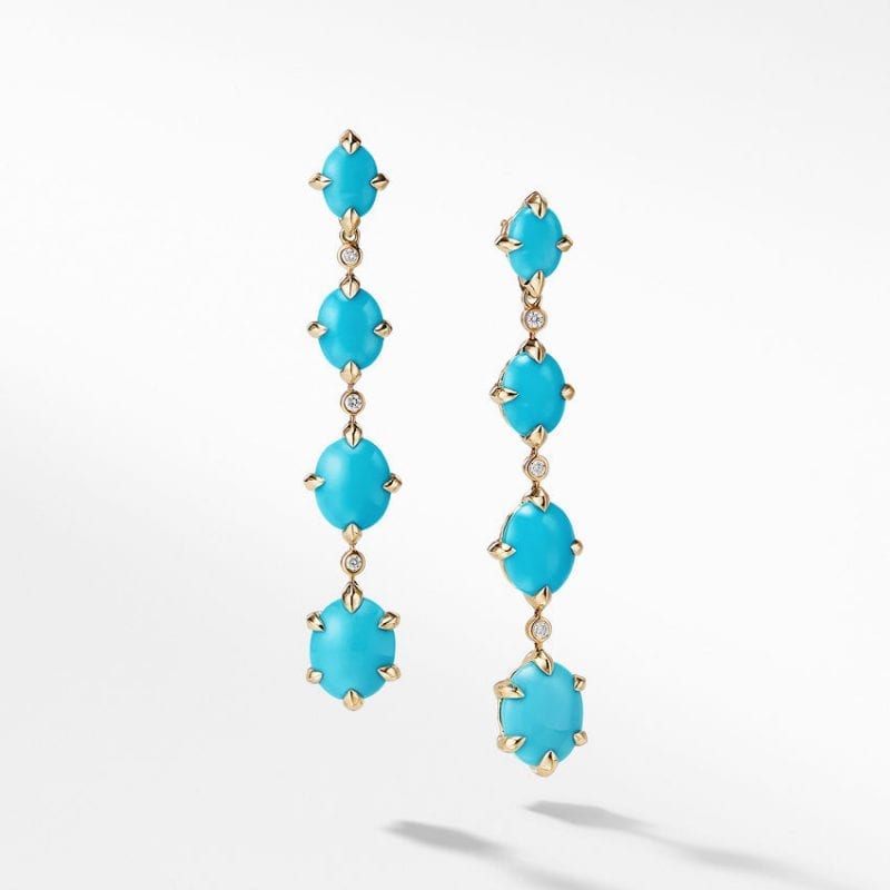 David Yurman Chatelaine Drop Earrings in 18K Gold with Turquoise and Diamonds