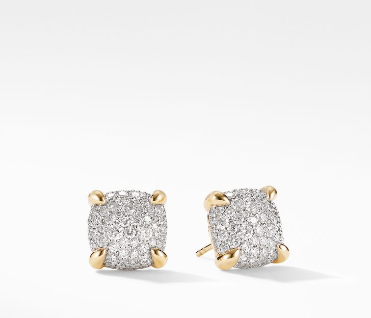 David Yurman Chatelaine Stud Earrings in 18K Yellow Gold with Full Pave Diamonds