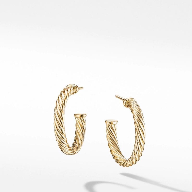 David Yurman Small Cablespira Hoop Earrings in 18K Yellow Gold