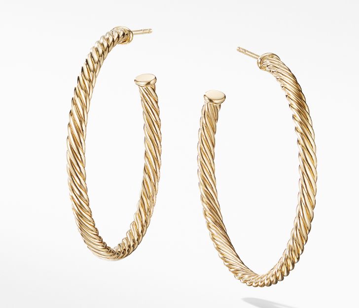 David Yurman Medium Cablespira Hoop Earrings in 18K Yellow Gold