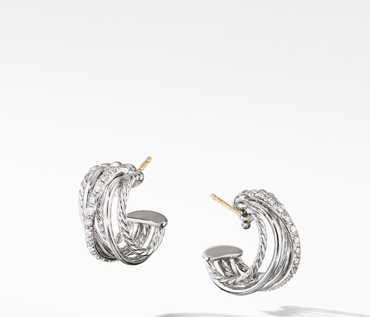 David Yurman Crossover Huggie Hoop Earrings with Diamonds