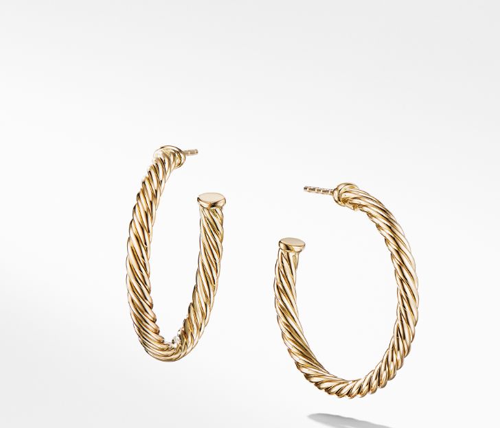 David Yurman Cablespira Hoop Earrings in 18K Yellow Gold