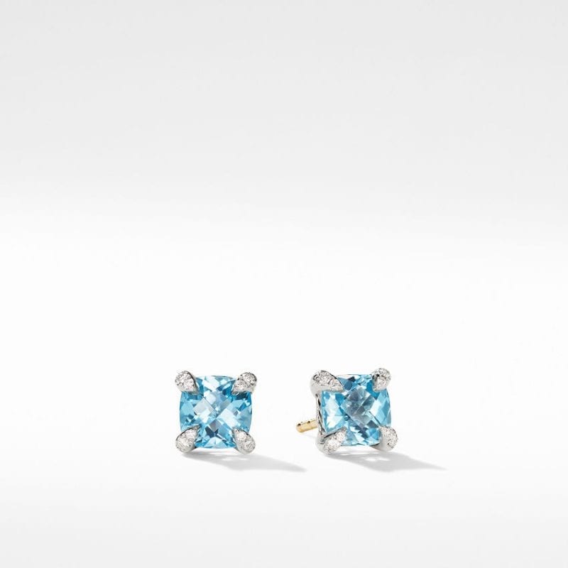David Yurman Chatelaine Stud Earrings with Blue Topaz and Diamonds