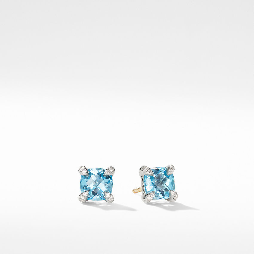 David Yurman Chatelaine Stud Earrings with Blue Topaz and Diamonds ...