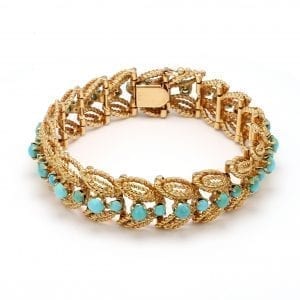Bailey's Estate Turquoise Bead Leaf Bracelet in 14k Yellow Gold