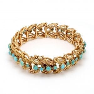 Bailey's Estate Turquoise Bead Leaf Bracelet in 14k Yellow Gold
