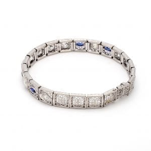 Bailey's Estate Sapphire and Diamond Art Deco Bracelet in 14k White Gold