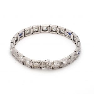 Bailey's Estate Sapphire and Diamond Art Deco Bracelet in 14k White Gold