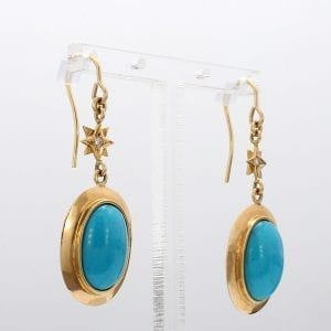 Bailey's Estate Drop Earrings with Diamond and Turquoise in 14k Yellow Gold