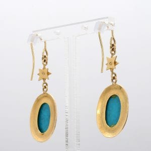 Bailey's Estate Drop Earrings with Diamond and Turquoise in 14k Yellow Gold