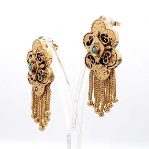 Bailey's Estate Turquoise Tassel Earrings in 14k Yellow Gold