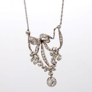Bailey's Estate 14k White Gold and Platinum Necklace with Diamond Bow Design