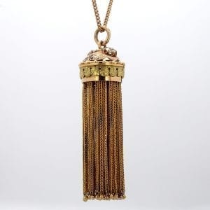 Bailey's Estate Tassel Pendant with Diamond and Enamel in 14k Yellow Gold