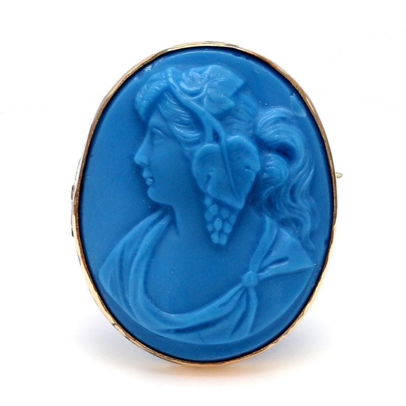 Bailey's Estate Oval Blue Glass Cameo in 14k Yellow Gold