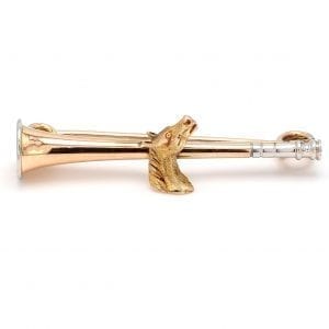 Bailey's Estate Long Horn Pin with Horse Head in Center in 18k Yellow Gold