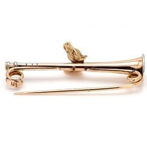 Bailey's Estate Long Horn Pin with Horse Head in Center in 18k Yellow Gold