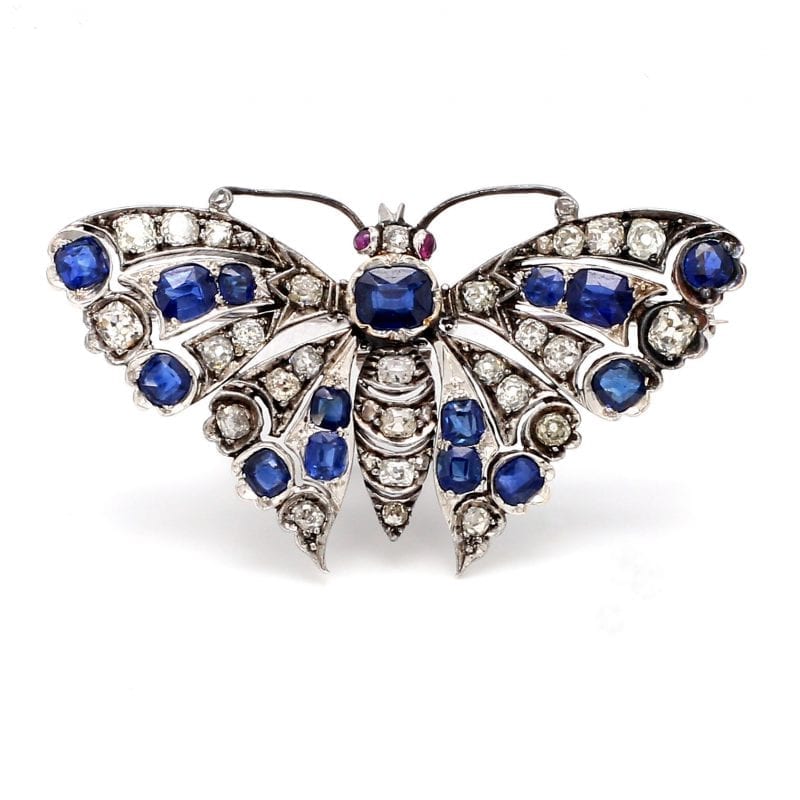 Bailey's Estate Vintage Butterfly Pin with Diamond and Sapphire in 14k White Gold