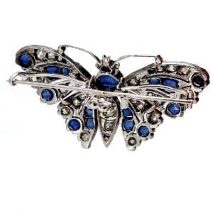 Bailey's Estate Vintage Butterfly Pin with Diamond and Sapphire in 14k White Gold