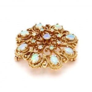 Bailey's Estate Open Filigree Pin with Opal in 14k Yellow Gold