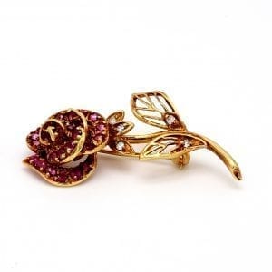 Bailey's Estate Flower Pin with Rubies and Diamonds in 18k Yellow Gold