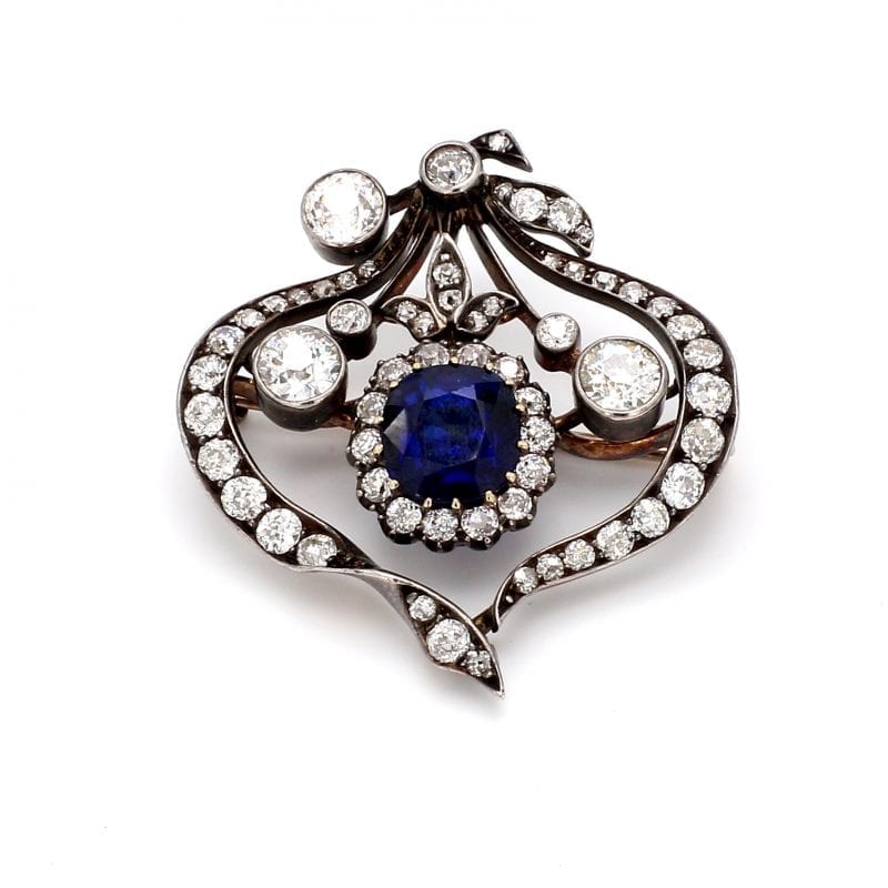Bailey's Estate Pin with Sapphire and Diamonds in 14k White Gold