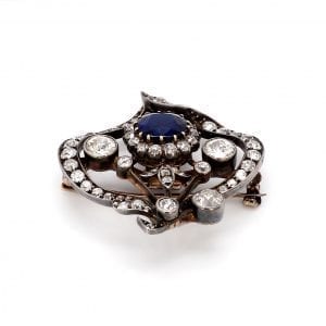 Bailey's Estate Pin with Sapphire and Diamonds in 14k White Gold