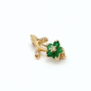 Bailey's Estate Flower Pin with Emeralds and Diamonds in 14k Yellow Gold