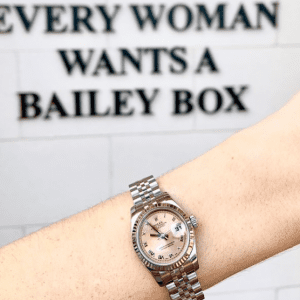 silver womens watch on wrist