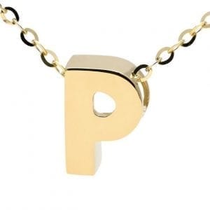 Yellow gold "A" 3D block initial pendant necklace suspended from gold cable chain