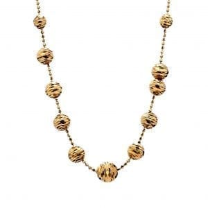 Graduated Diamond Cut Beaded Necklace in 14k Yellow Gold