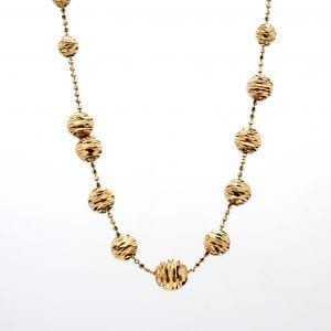 Graduated Diamond Cut Beaded Necklace in 14k Yellow Gold