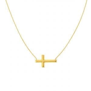 Sideways Cross Necklace in 14k Yellow Gold Necklaces & Pendants Bailey's Fine Jewelry
