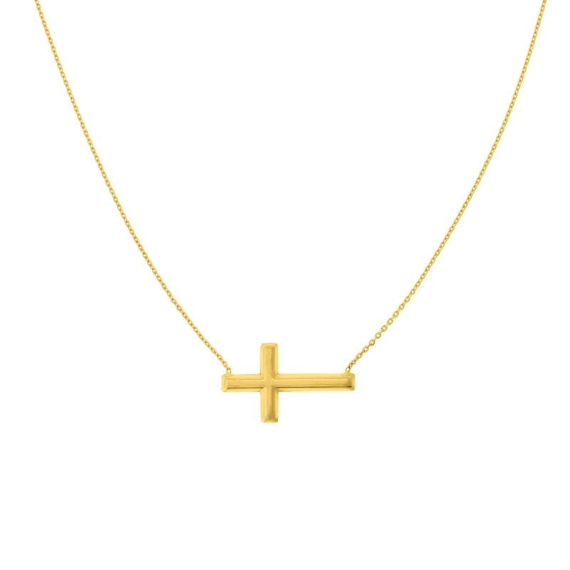 Sideways Cross Necklace in 14k Yellow Gold