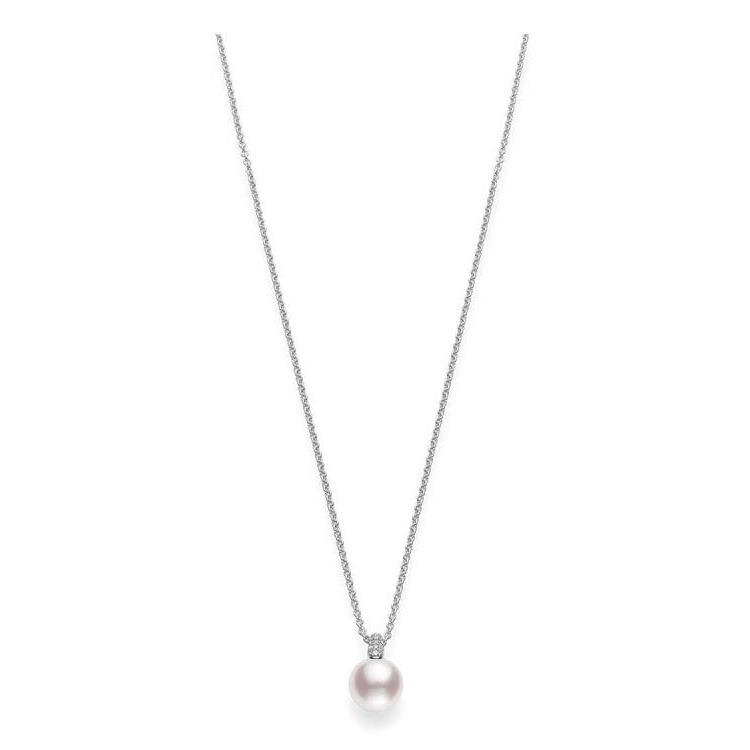 Mikimoto Akoya Pearl and Diamond Pendant Necklace in 18kt White Gold
