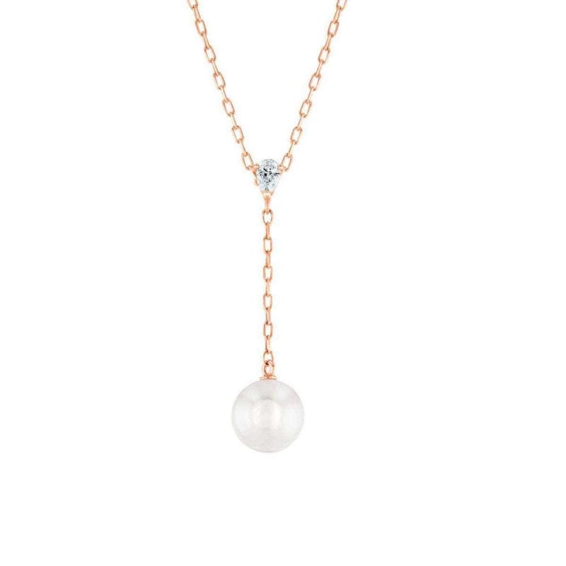 Mikimoto  Akoya Cultured Pearl & Diamond Drop Necklace in 18k Yellow Gold