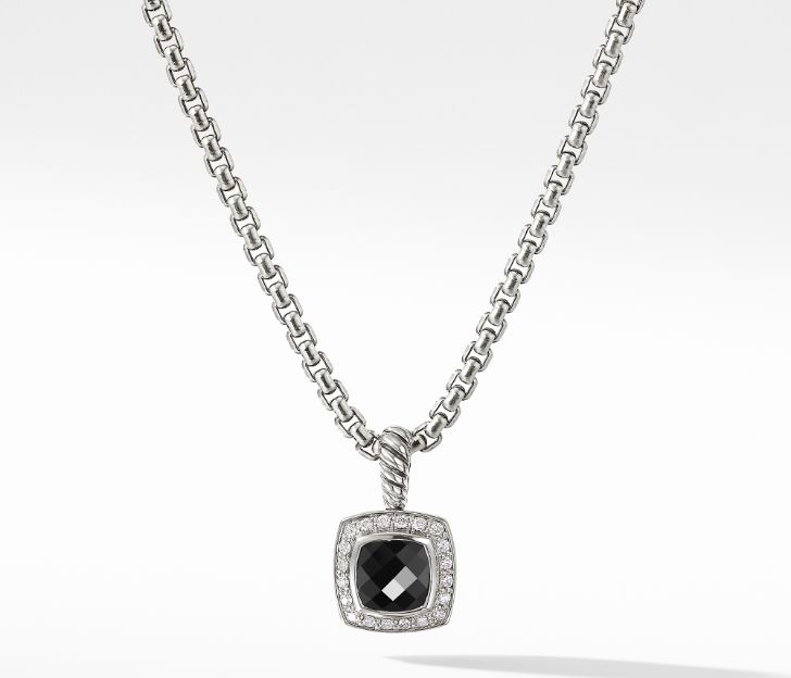 David Yurman Pendant Necklace with Black Onyx and Diamonds, 17 IN