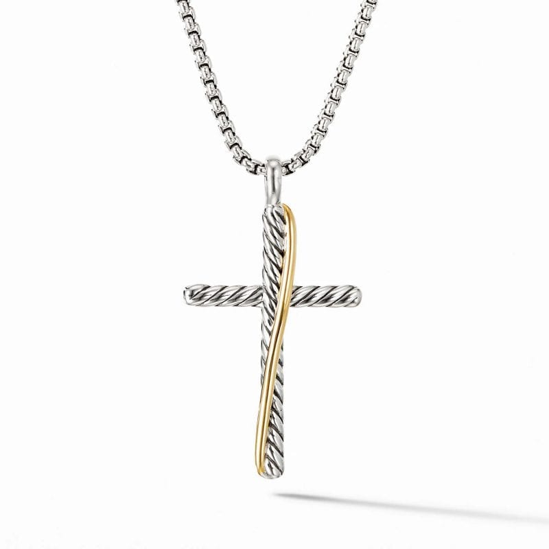 David Yurman Crossover Cross Necklace with 18K Yellow Gold, 17 IN