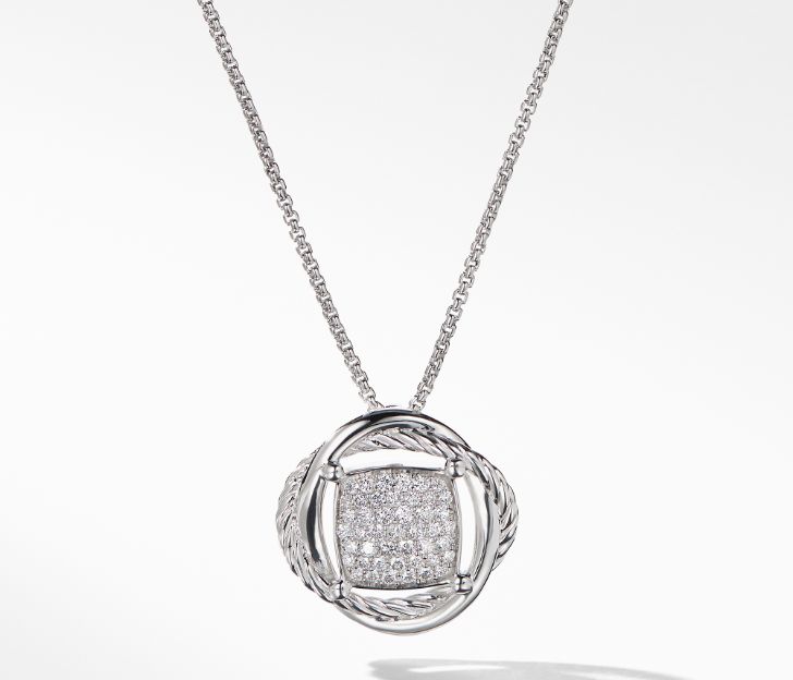 David Yurman Infinity Small Pendant Necklace with Diamonds, 18in