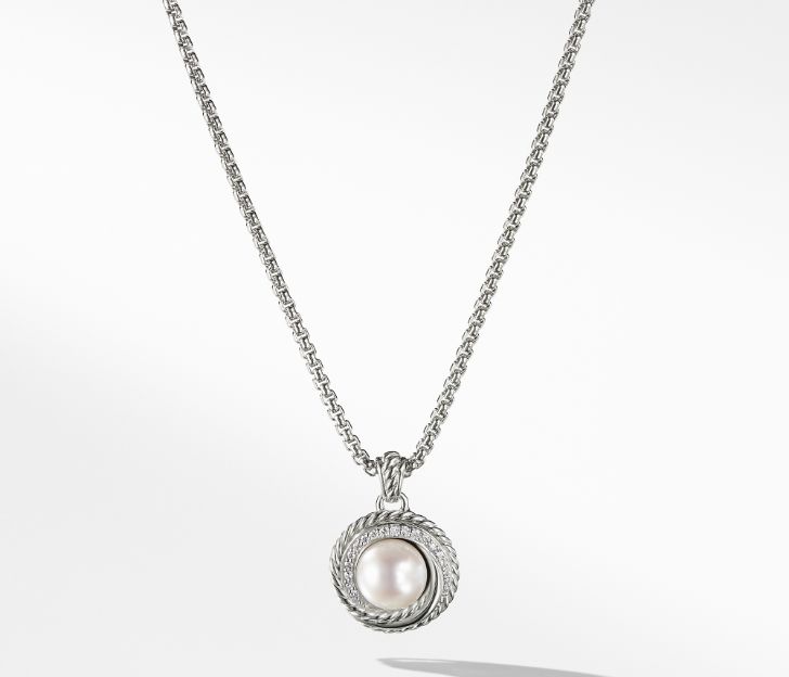 Petite Pavé Crossover Pendant Necklace in 18K White Gold with Diamonds,  15.5mm | David Yurman