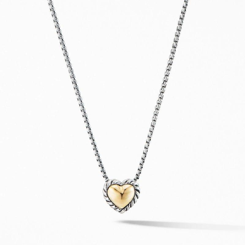 David Yurman Cable Cookie Classic Heart Necklace with 18K Yellow Gold, 18 IN