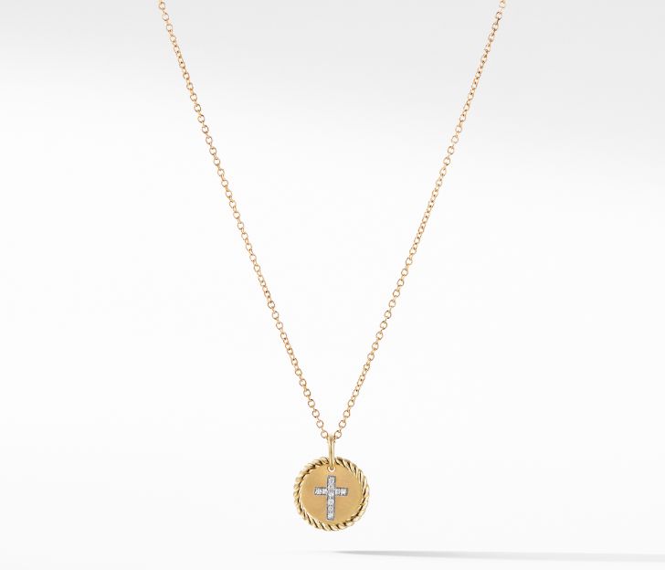 David Yurman Cross Necklace with Diamonds in 18K Gold, 18 IN