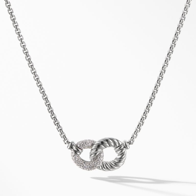 David Yurman Double Link Necklace with Diamonds, 17 IN