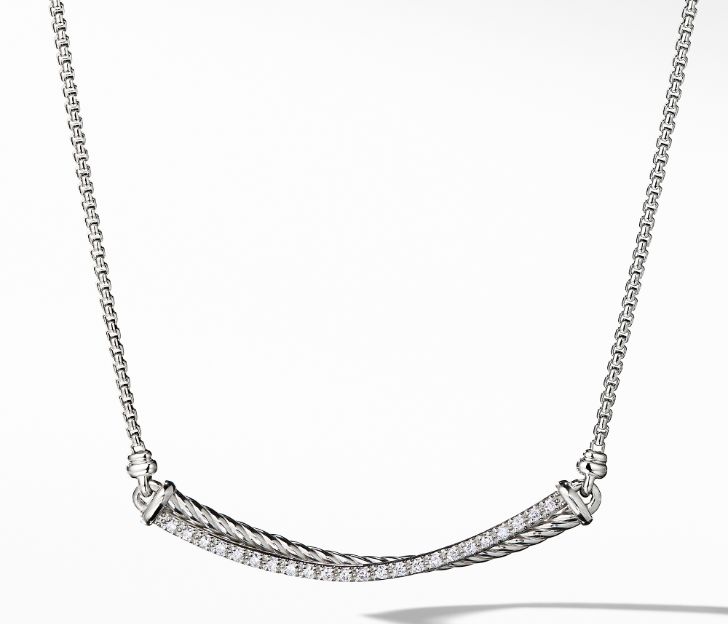 David Yurman Crossover Bar Necklace with Diamonds, 17 IN