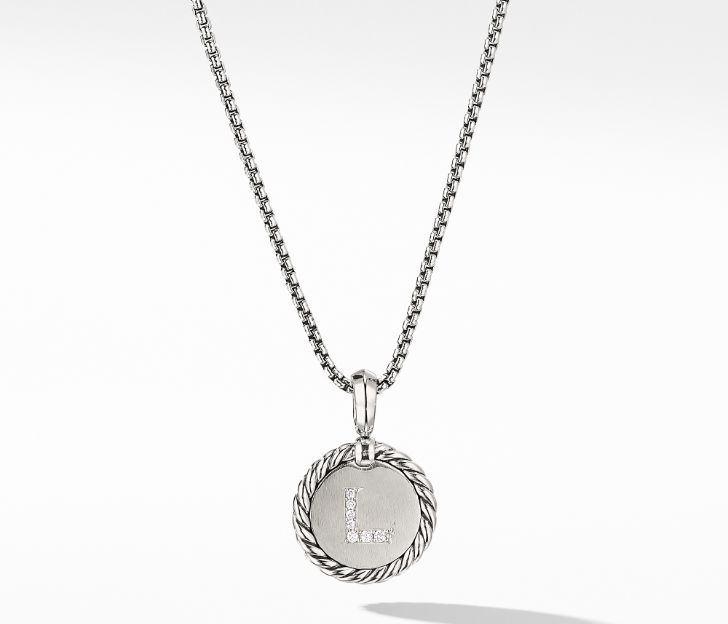 David Yurman Initial Charm Necklace with Diamonds, 18 IN