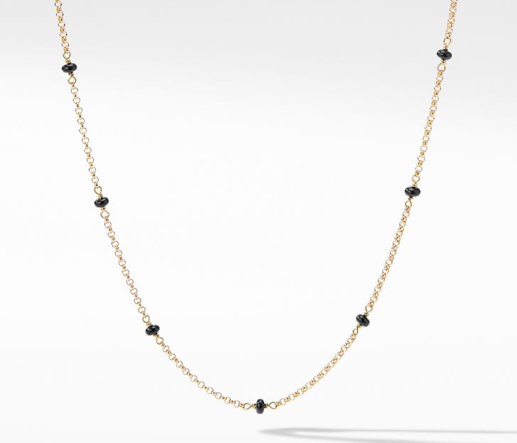 David Yurman Cable Collectibles Bead and Chain Necklace in 18K Yellow Gold with Black Spinels, 36 IN