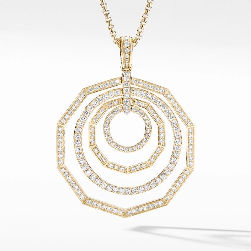 David Yurman Stax Full Pave Pendant Necklace in 18K Yellow Gold