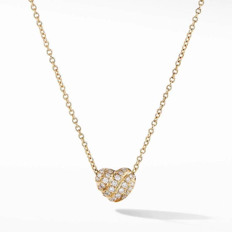 David Yurman Heart Pendant Necklace in 18K Yellow Gold with Pave Diamonds, 18 IN