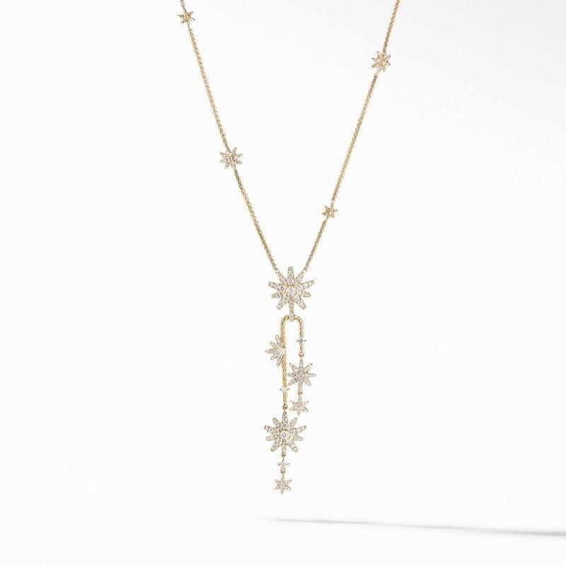 David Yurman Starburst Cluster Necklace in 18K Yellow Gold with Pave Diamonds, 18 IN